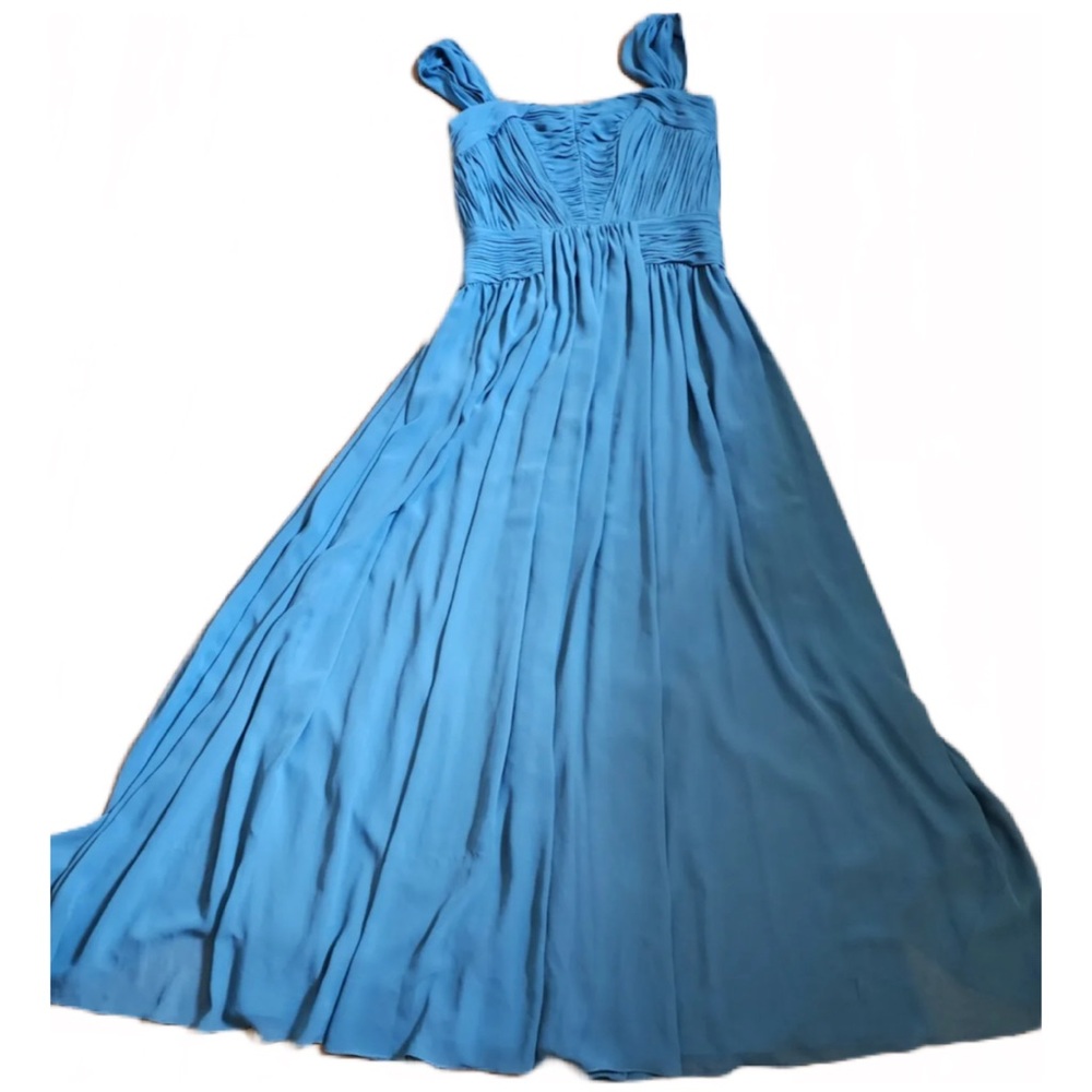 VERA WANG BLUE Chiffon PLEATED LONG Maxi Dress GOWN